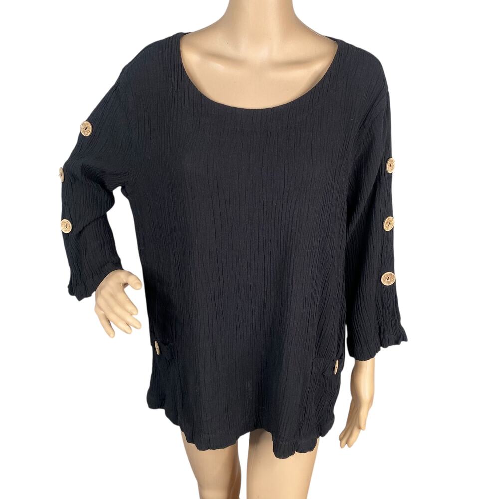 Focus Casual Life Rayon Cotton Linen Crinkle Gauze Wood Button Tunic Top Large L